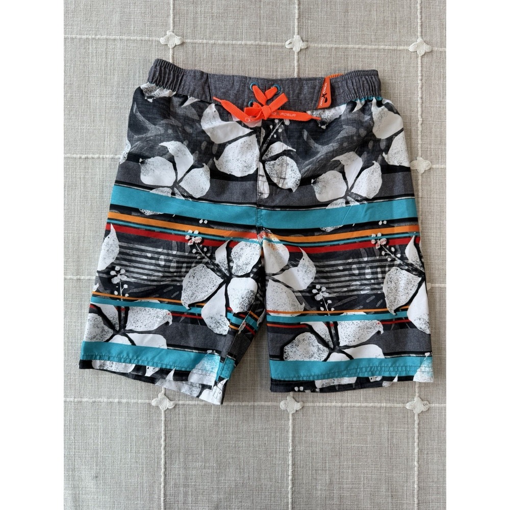 ZeroXposur Boys Swim Trunks Size 7 Hawaiian Floral Stripe Board Shorts Swimwear